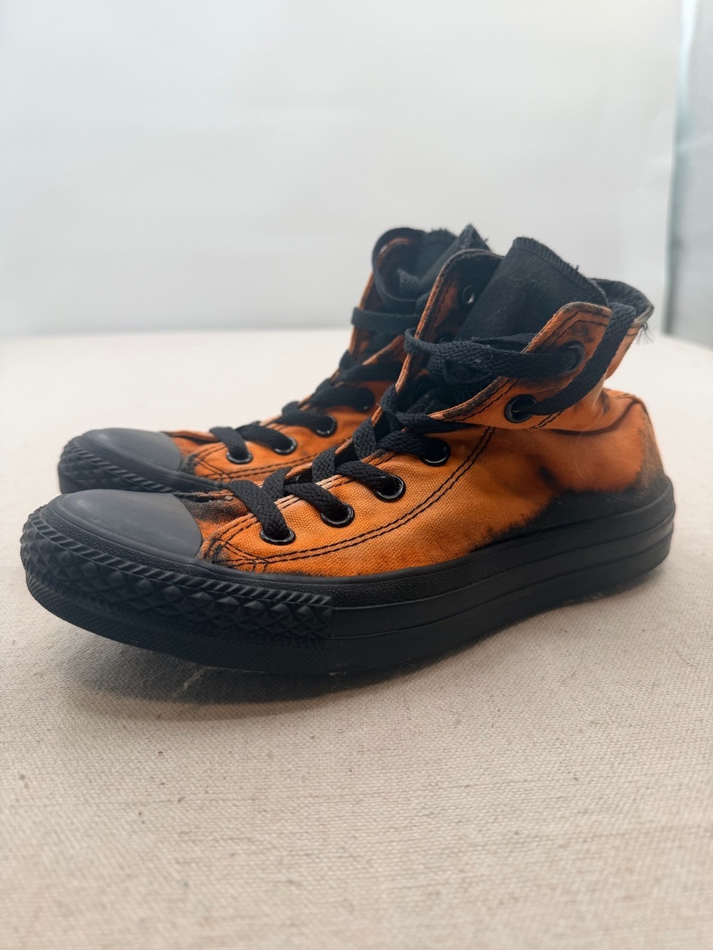 Converse High-Top Canvas Sneaker in Orange and Black - Hand Designed